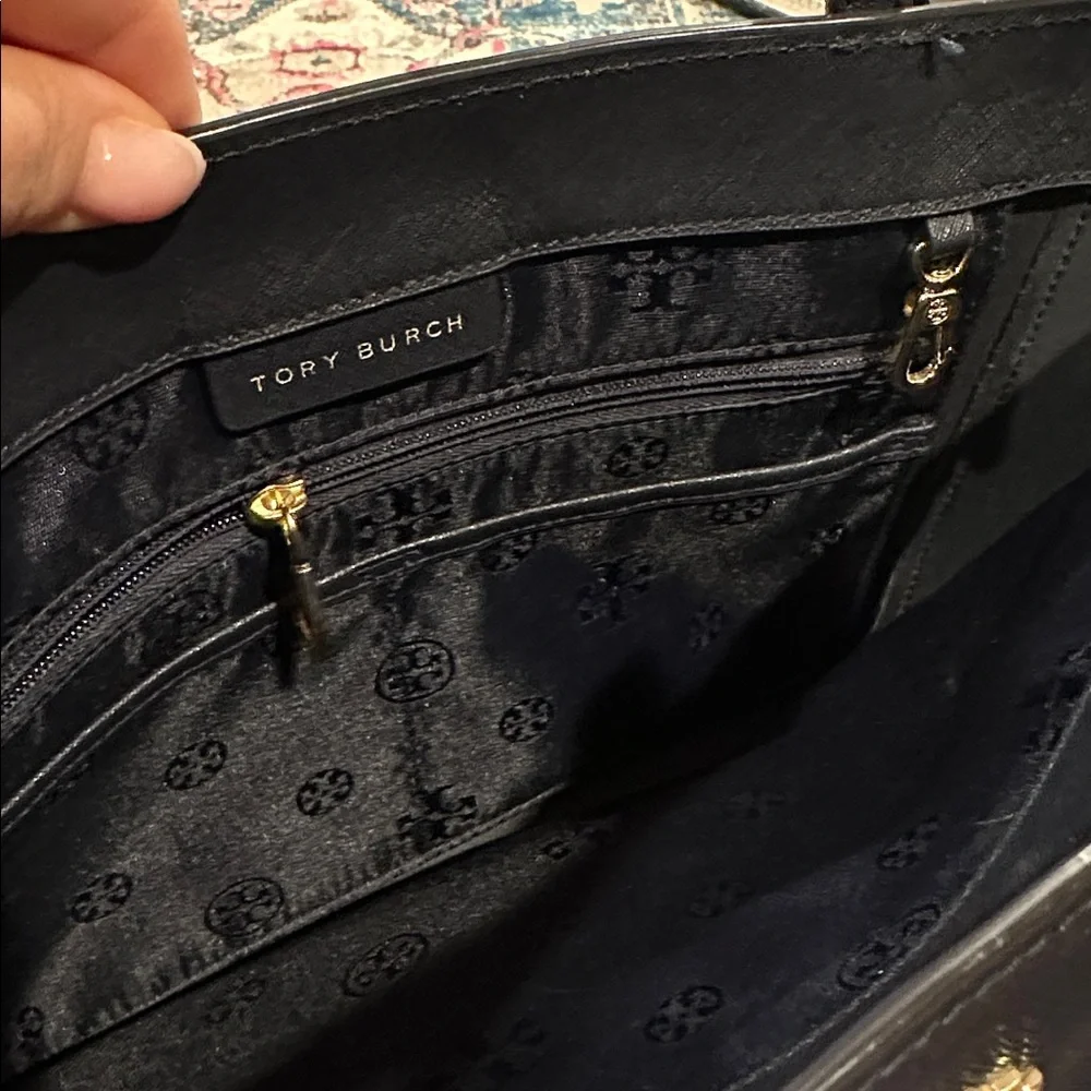 Tory Burch Emerson small saffiano leather careerwear office buckle blue tote bag